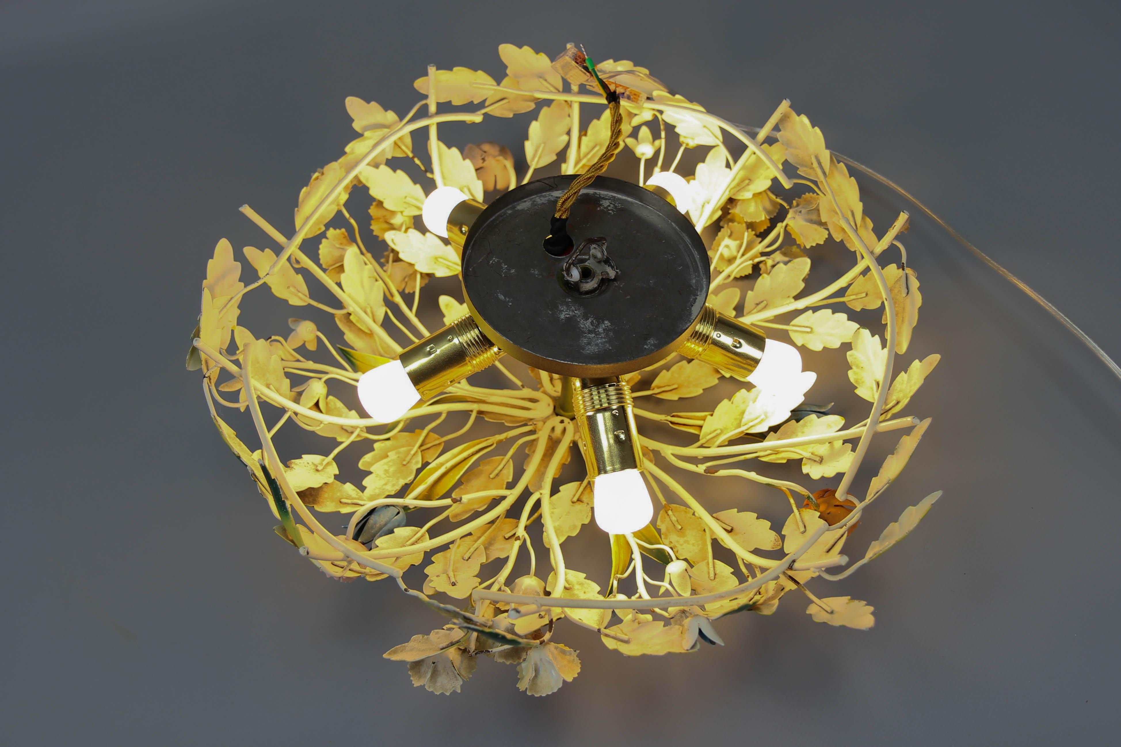 Polychrome Painted Metal Flower Five-Light Ceiling Light For Sale 10