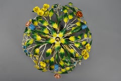 Polychrome Painted Metal Flower Five-Light Ceiling Light