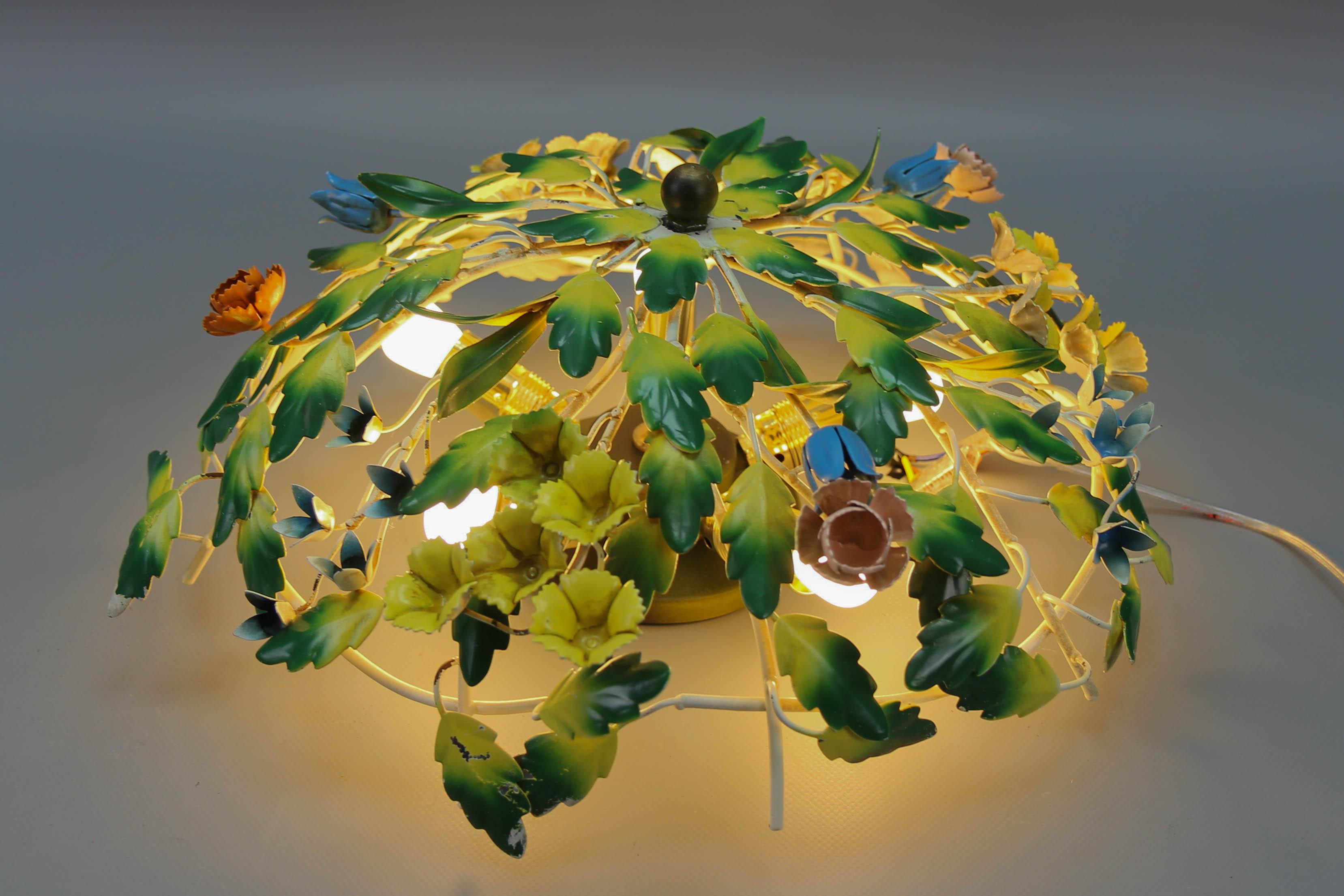 Polychrome Painted Metal Flower Five-Light Ceiling Light In Good Condition For Sale In Barntrup, DE