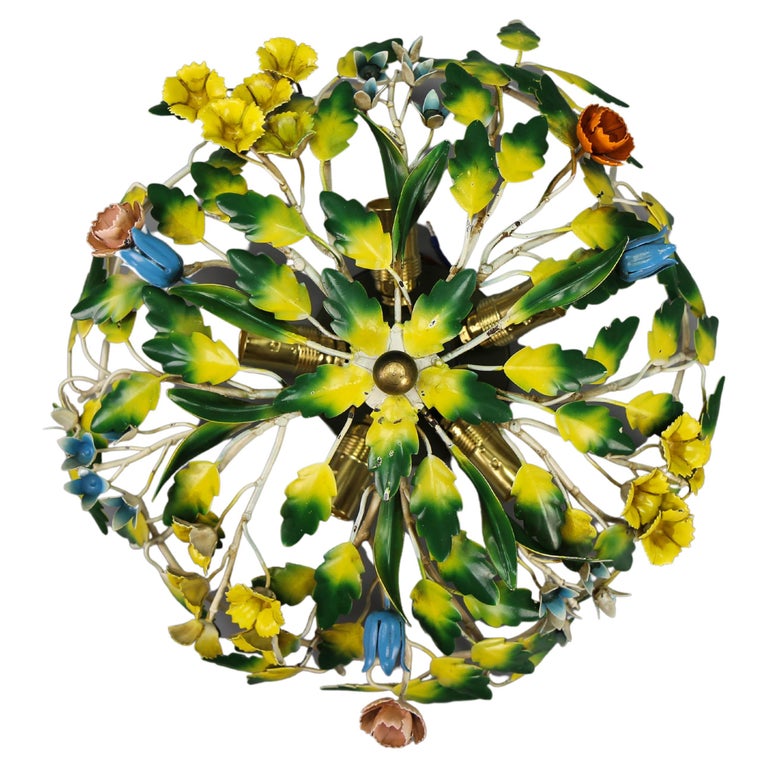 Polychrome Painted Metal Flower Five-Light Ceiling Light For Sale at  1stDibs | plafoniera in ferro battuto arte fiorentina