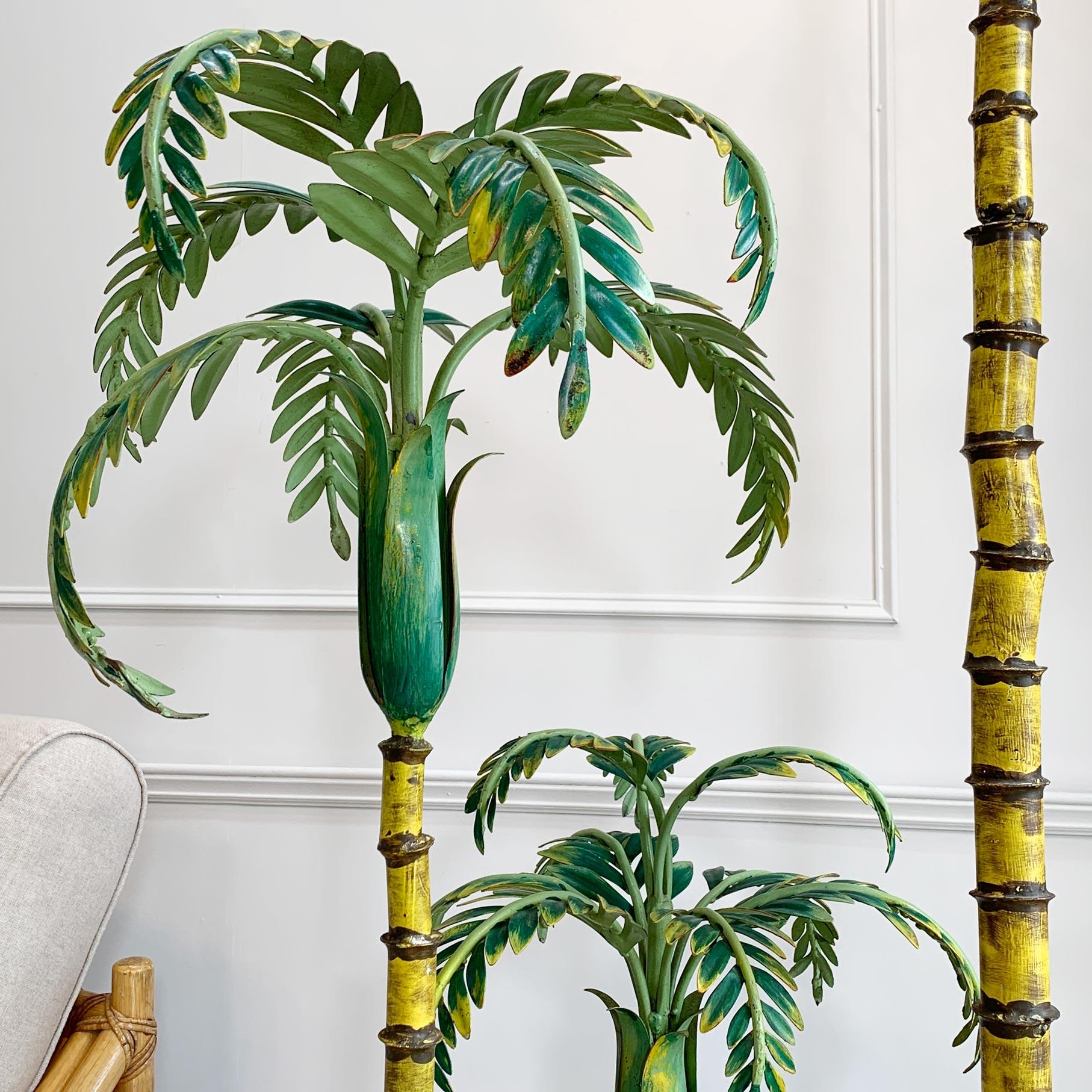 French Polychrome Green Palm Tree Floor Lamp, France, 1940s For Sale