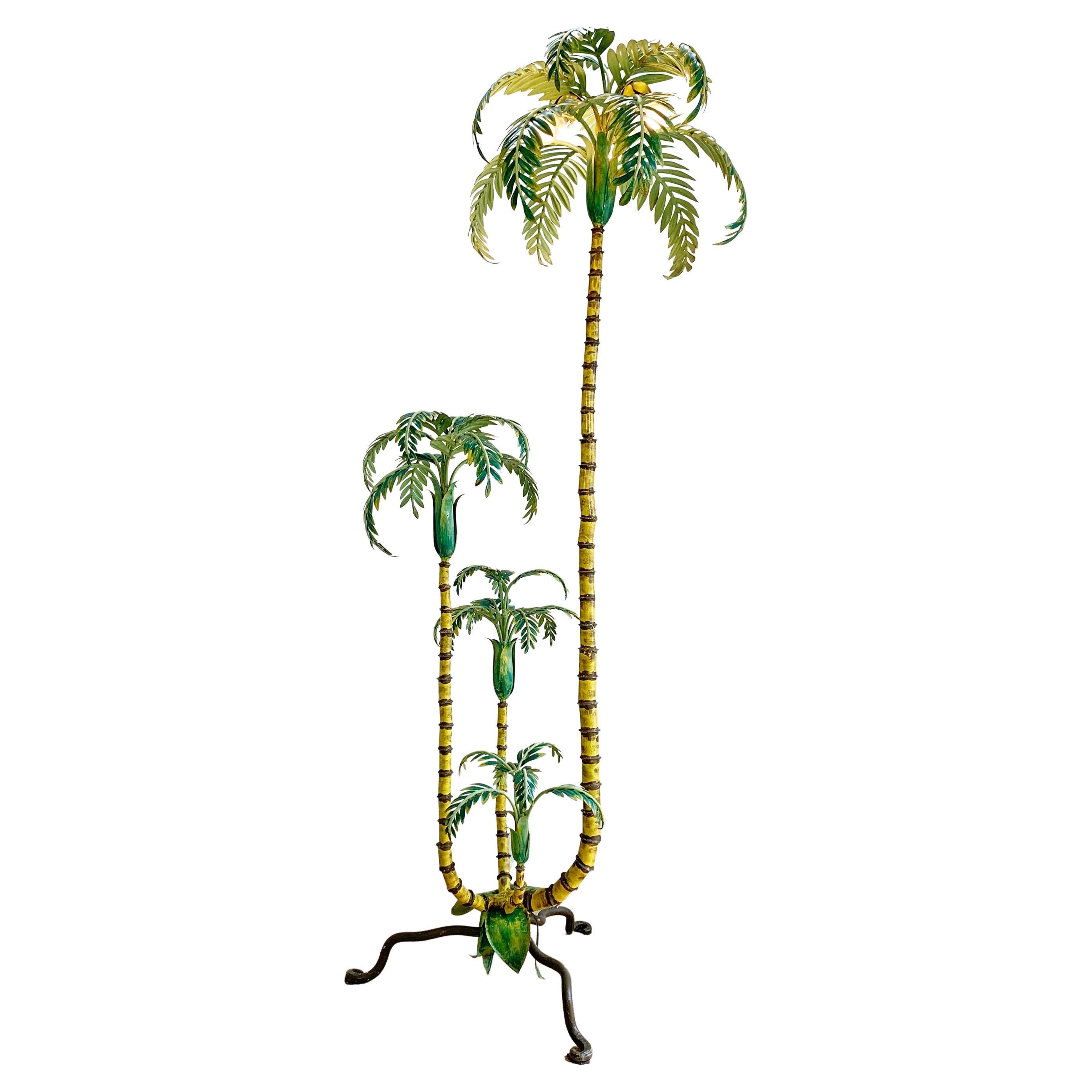 Polychrome Green Palm Tree Floor Lamp, France, 1940s For Sale