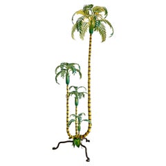 Antique Polychrome Green Palm Tree Floor Lamp, France, 1940s