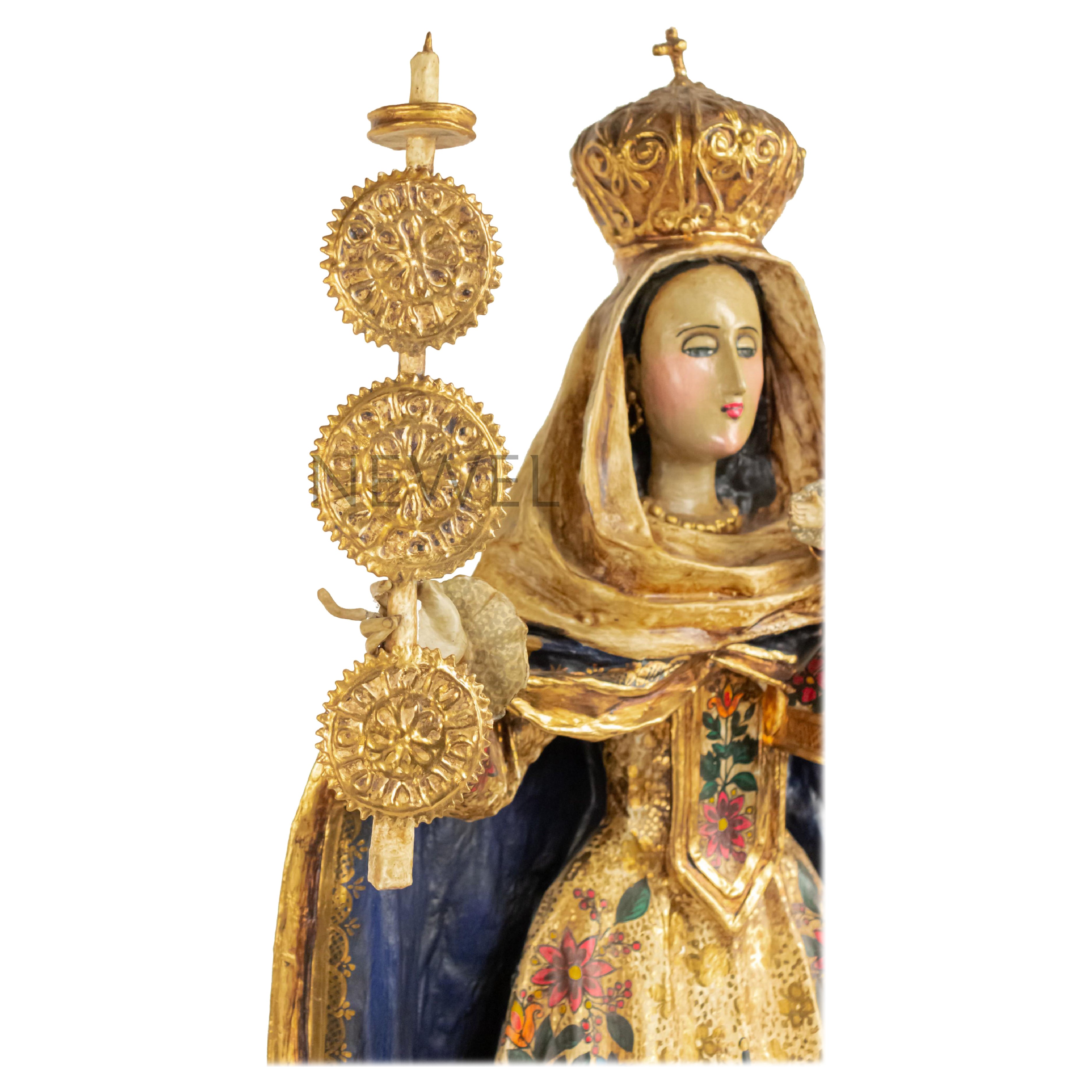 Polychrome Papier-mâché Madonna and Child For Sale
