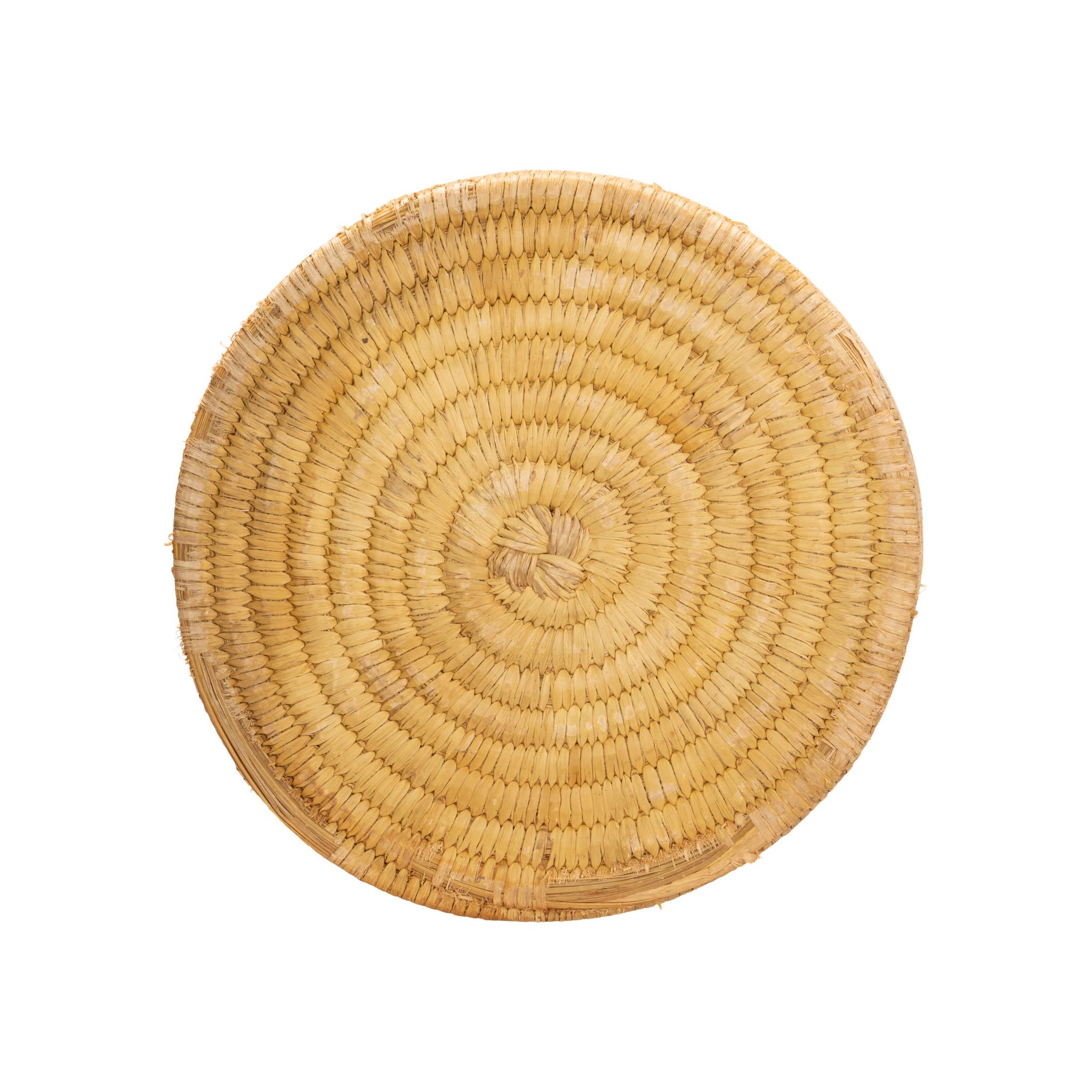 Polychrome Papago basket. Having six large eagles around body of basket with chevron designs interspersed. 15