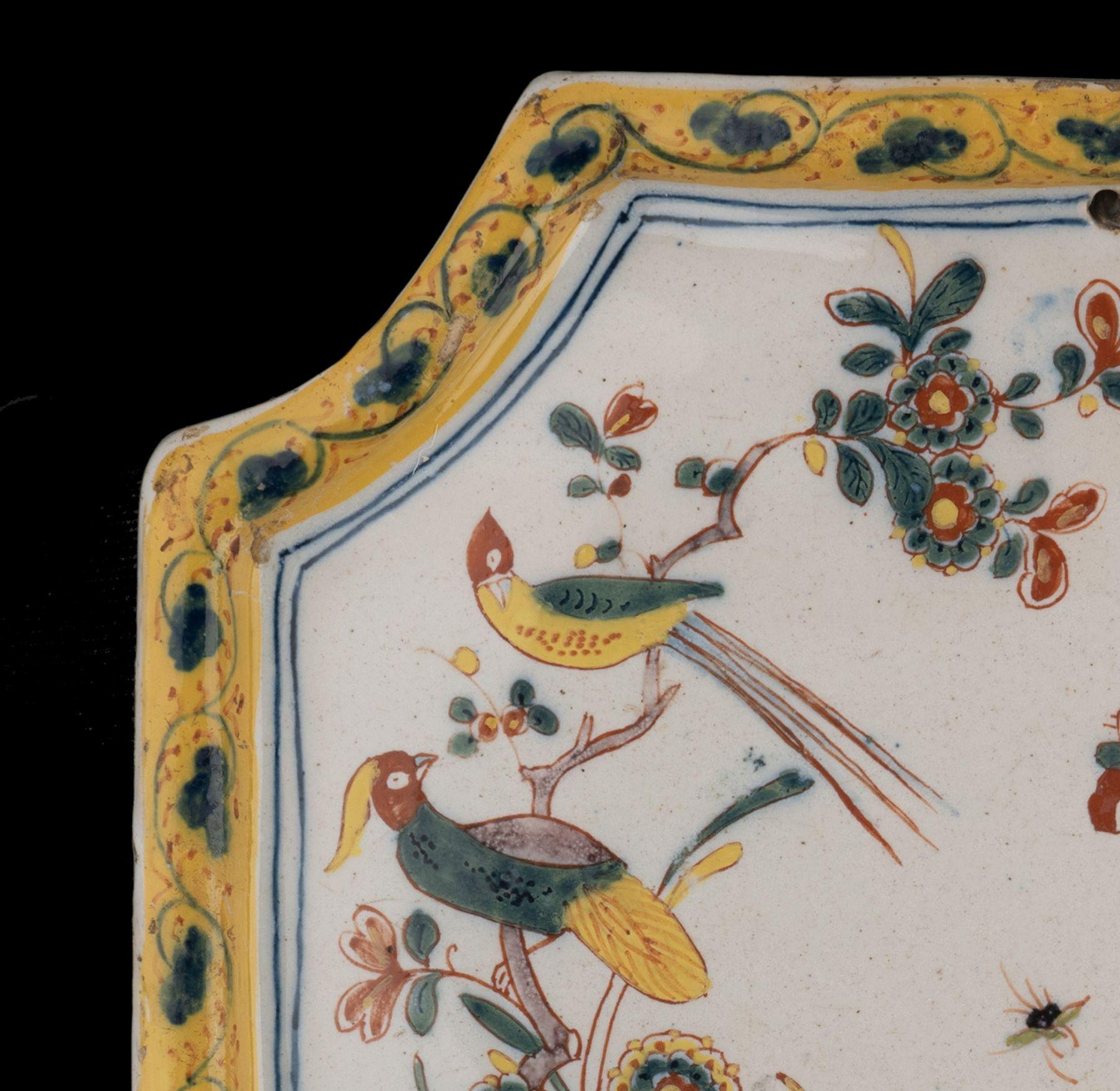 18th Century Polychrome plaque with oriental floral decoration Delft, 1740-1760 For Sale