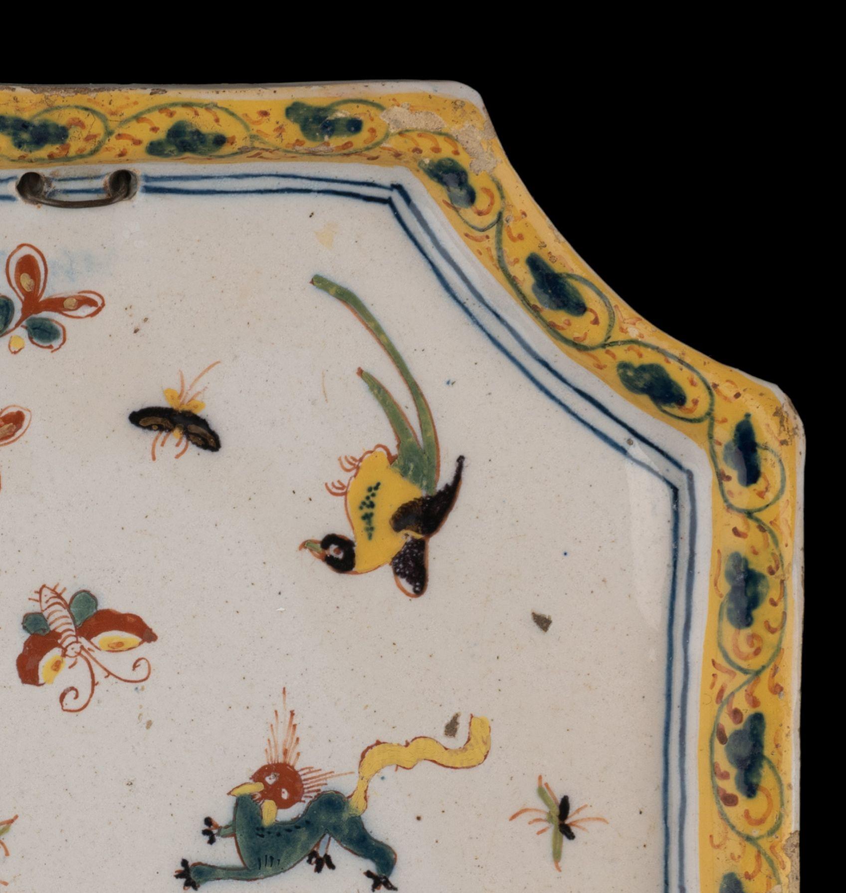 Ceramic Polychrome plaque with oriental floral decoration Delft, 1740-1760 For Sale