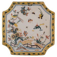 Antique Polychrome plaque with oriental floral decoration Delft, 1740-1760
