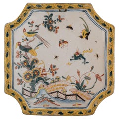 Polychrome Plakette mit orientalischem Blumendekor aus Delft, 1740-1760