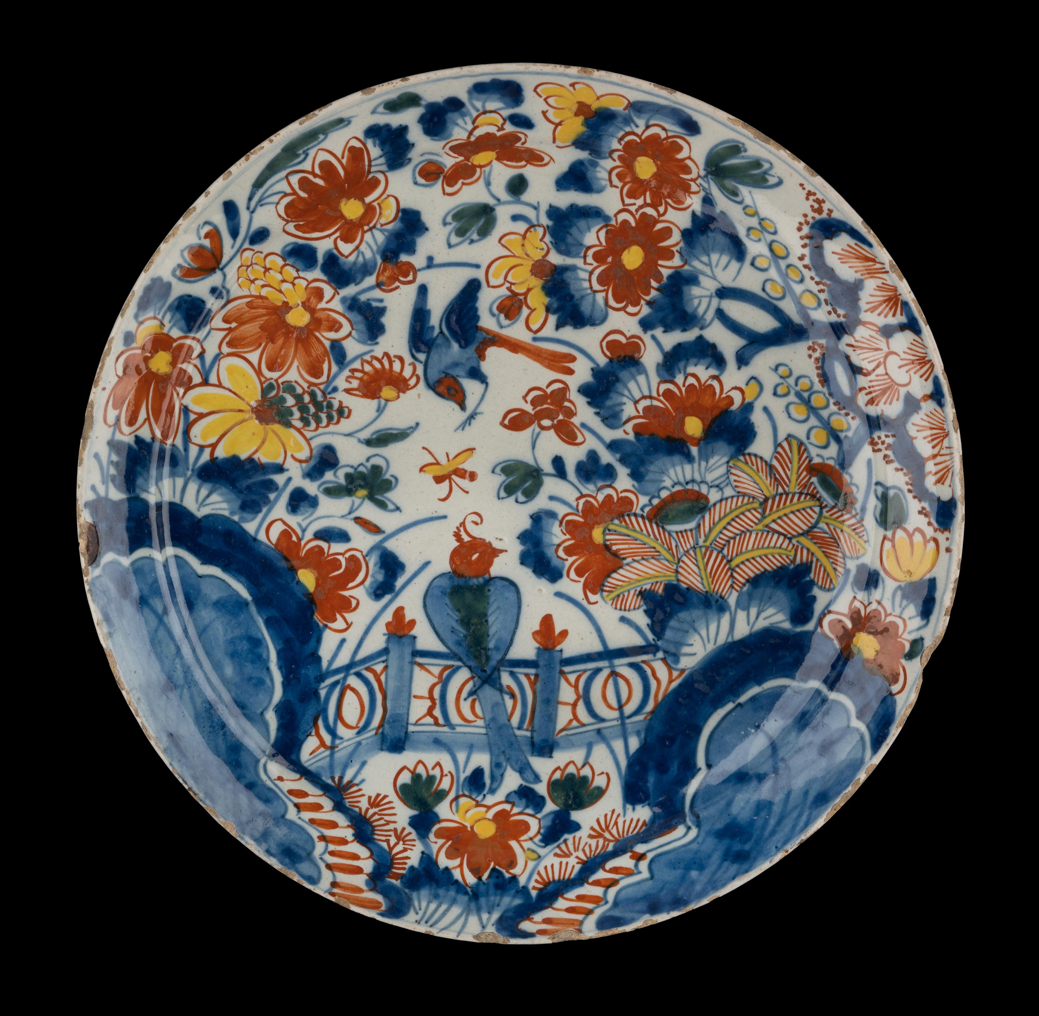 Baroque Polychrome Plate with Flowers Delft, 1713-1740 the Porcelain Claw Pottery