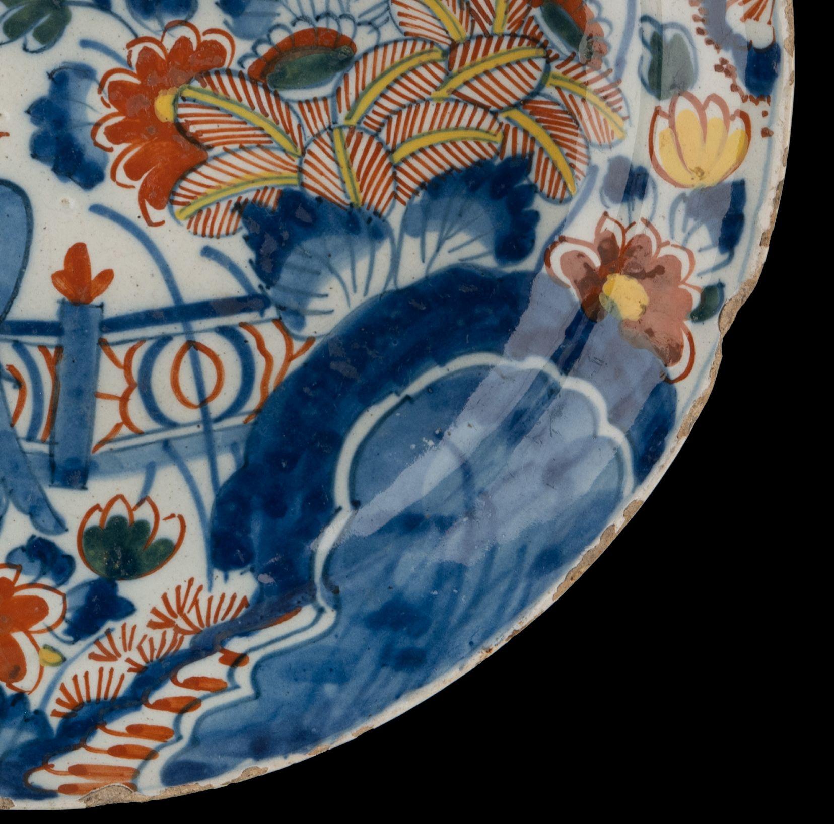 Ceramic Polychrome Plate with Flowers Delft, 1713-1740 the Porcelain Claw Pottery