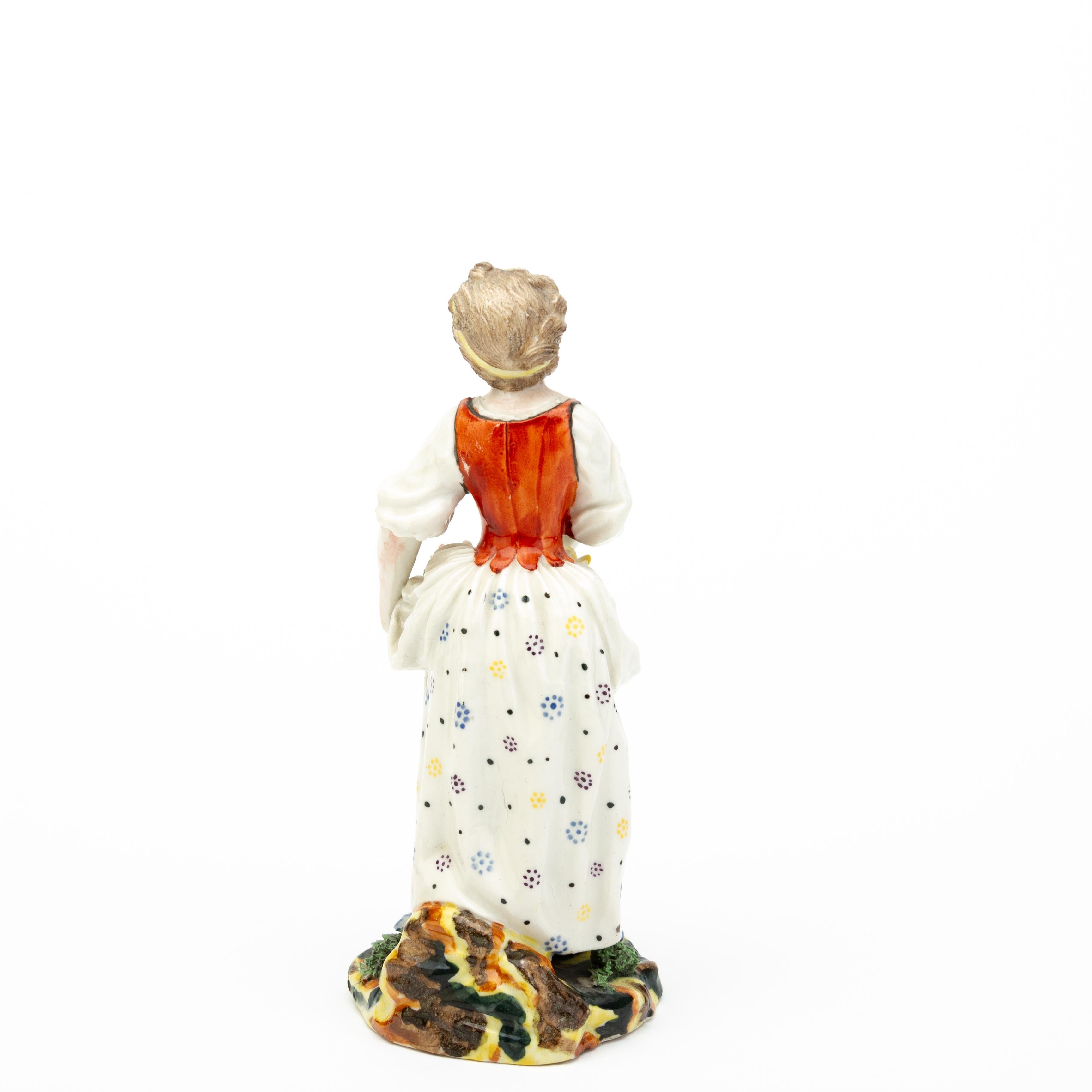 Polychrome Porcelain Figure of a Lady Collecting Flowers 19th Century In Good Condition In Nottingham, GB