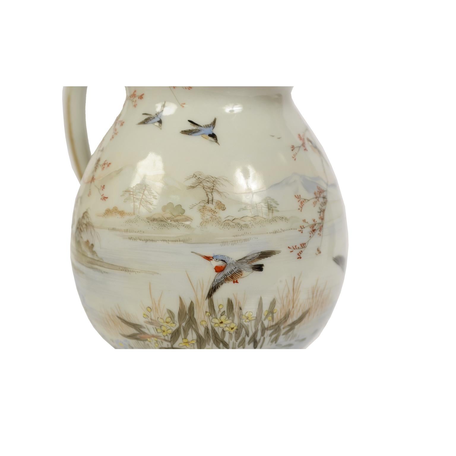 Porcelain Teapot, Milk Jug and Sugar Bowl, Birds and Flowers Japan Early 1900s For Sale 10