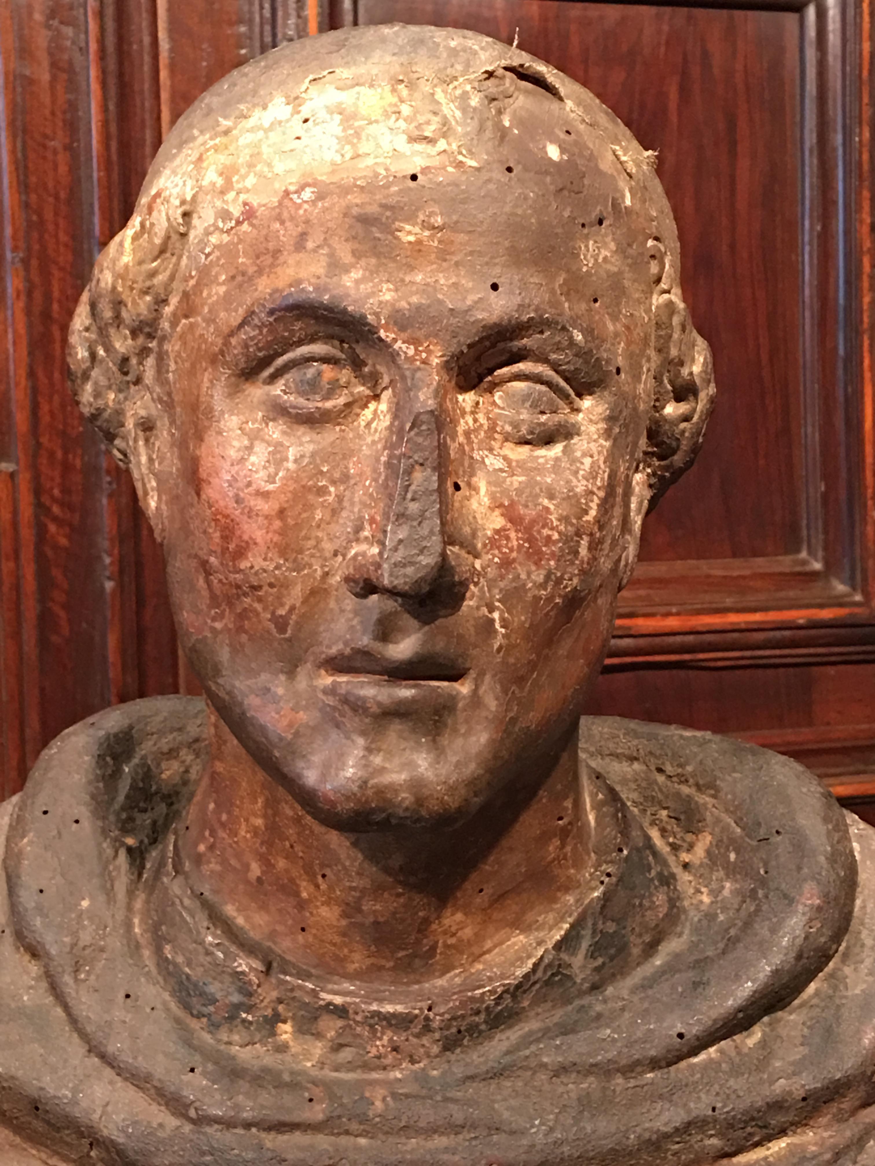 Italian Polychrome Reliquary Bust of a Monk For Sale