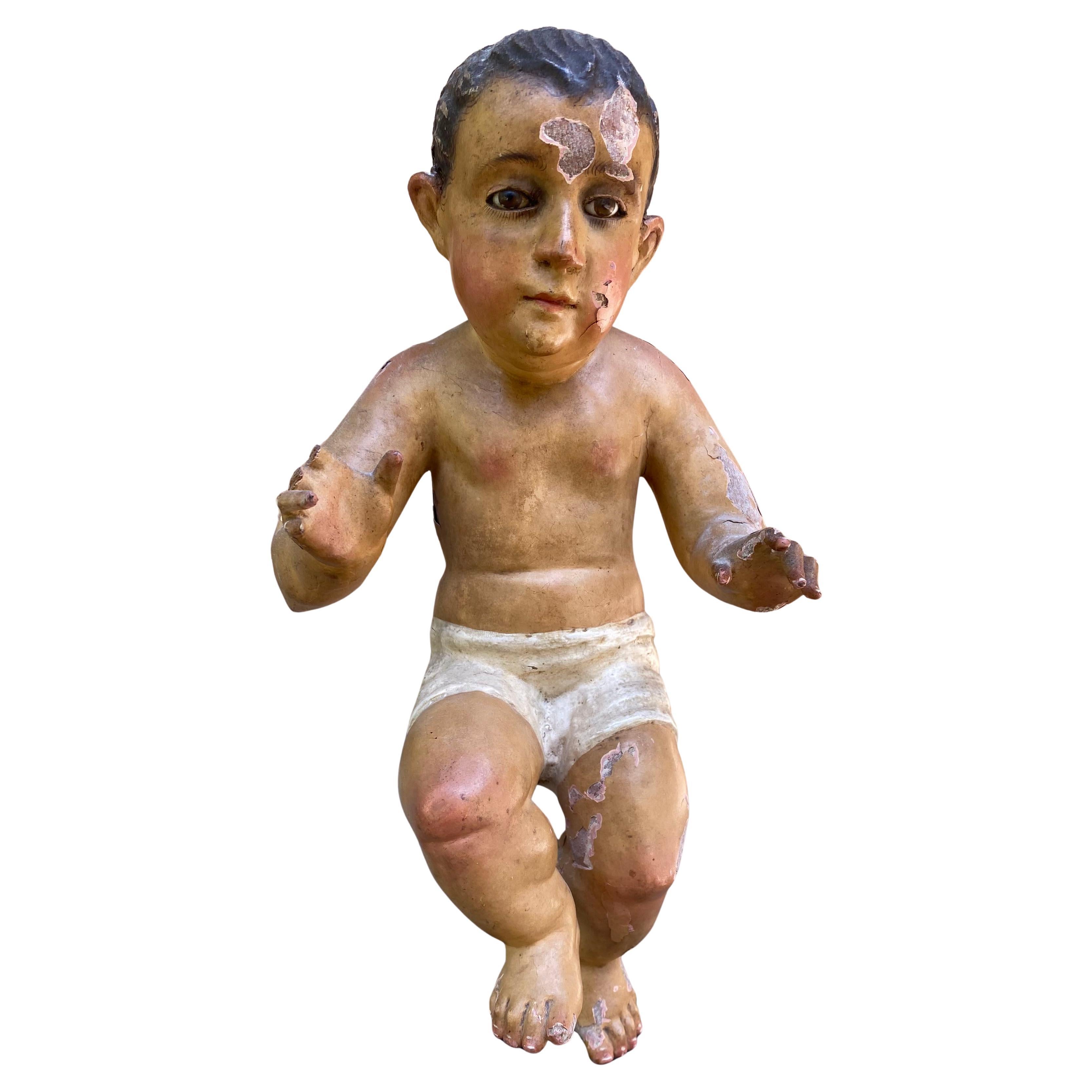 Polychrome Santo Niño Figure With Glass Eyes