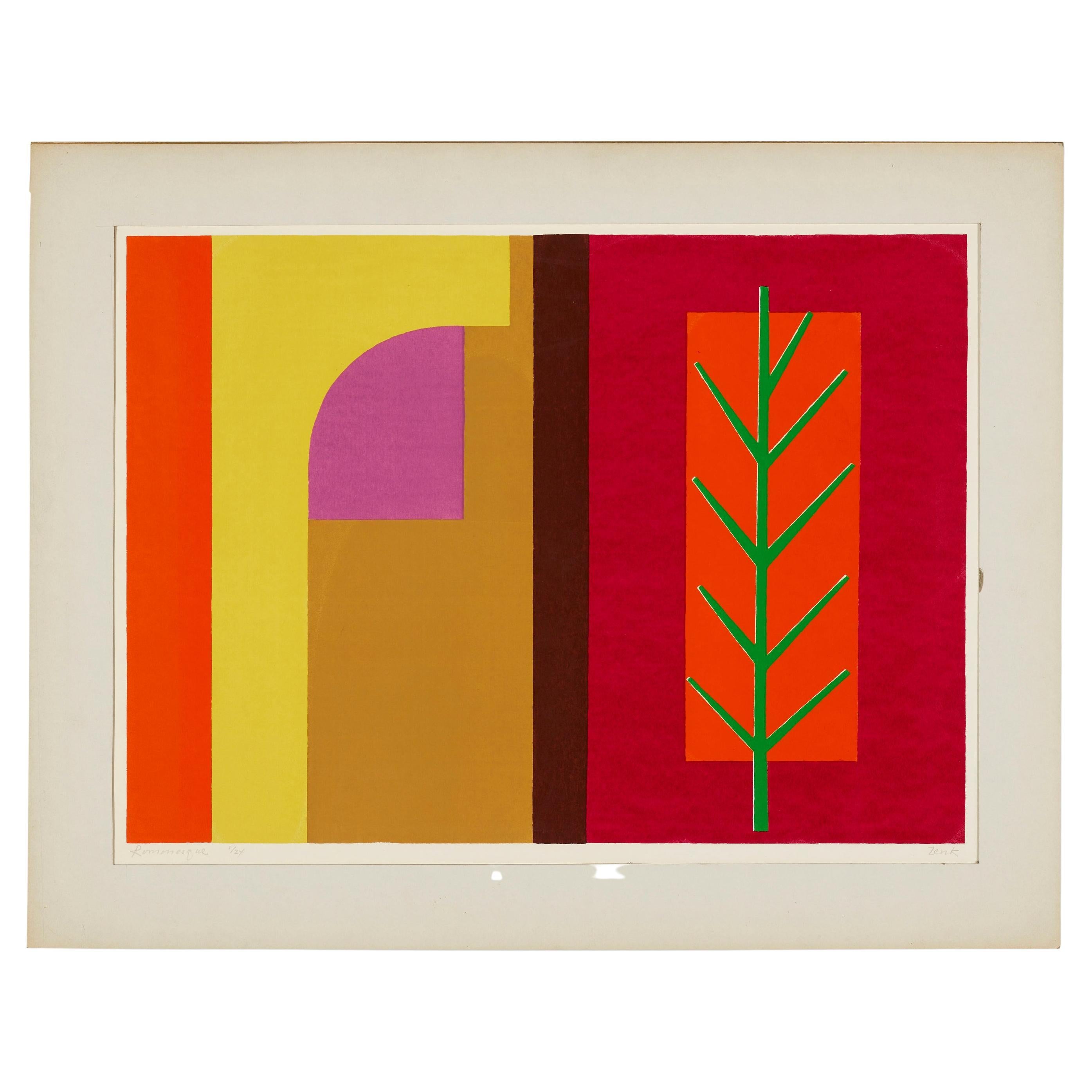 Polychrome Screen print "Romanesque" by Josef Zenk For Sale