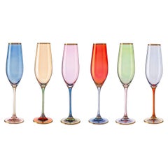 Six Set of 6 Multicolor Champagne Flutes Griffe Montenapoleone by Vetrerie  di Empoli