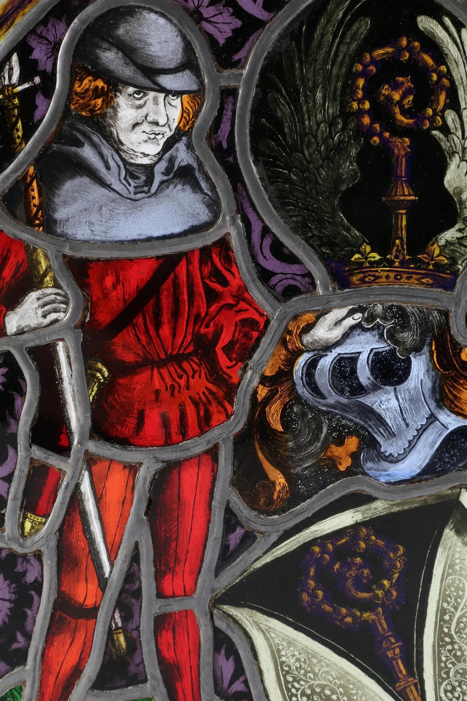 Polychrome Stained Glass Panel in the Gothic Style.