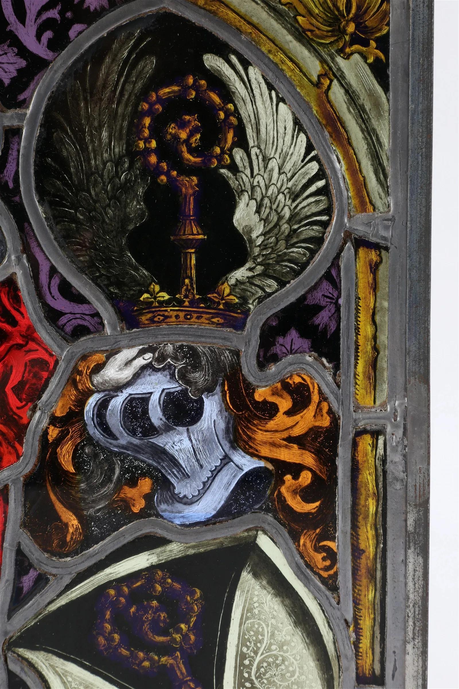 German Polychrome Stained Glass Panel in the Gothic Style