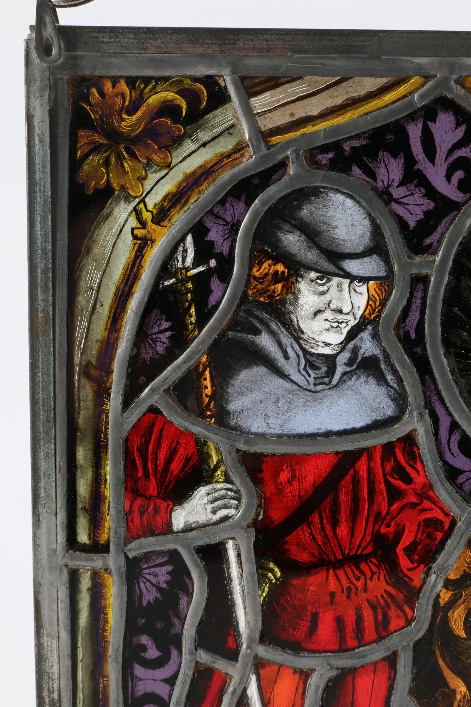 Polychrome Stained Glass Panel in the Gothic Style In Good Condition In Montreal, QC