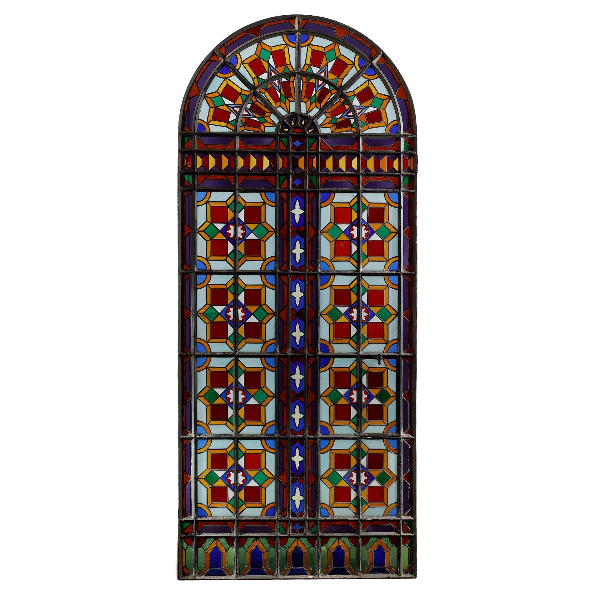 Polychrome Stained Glass Window, France, Circa 1900