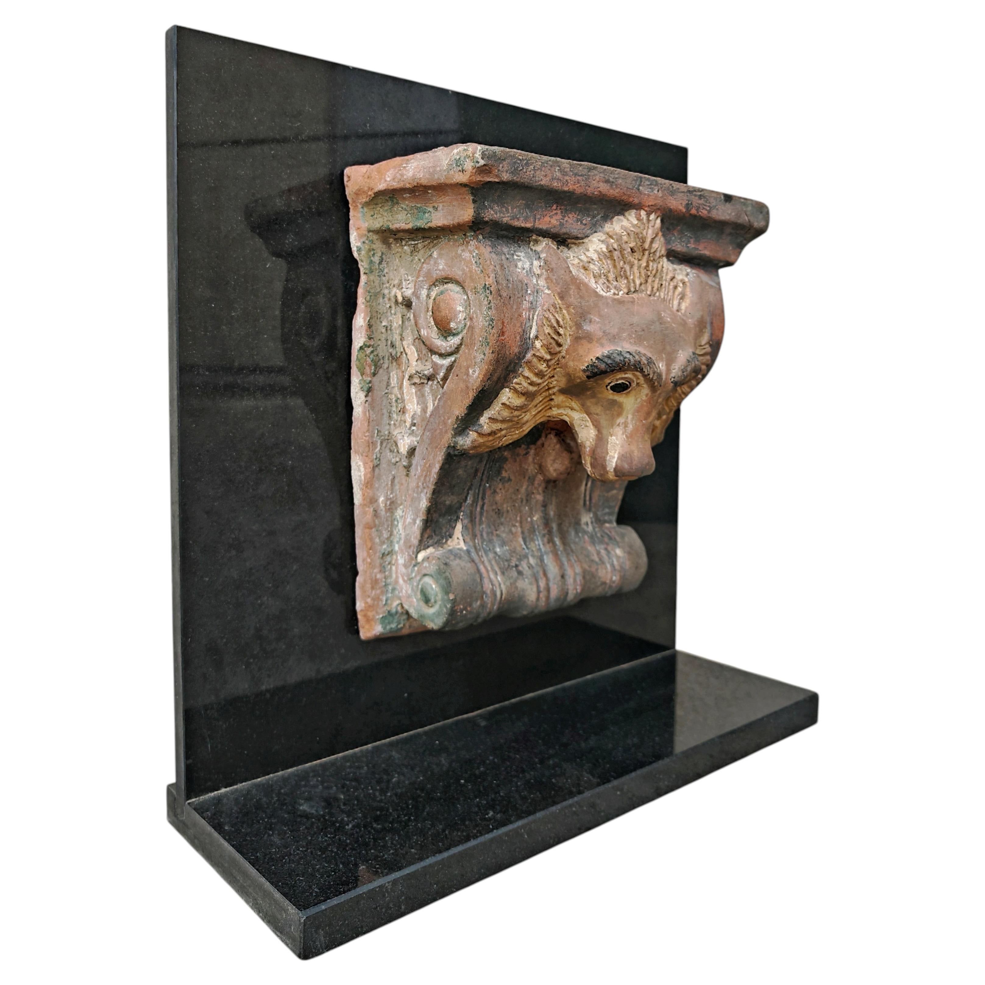 Polychrome Terracotta Canine Head Architectural Corbel, Austria, 18th Century For Sale