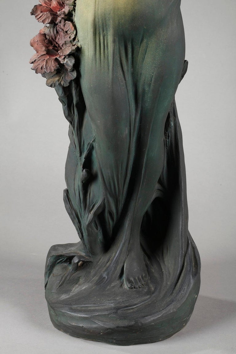 Art Nouveau Polychrome Terracotta Sculpture by Capaldo For Sale