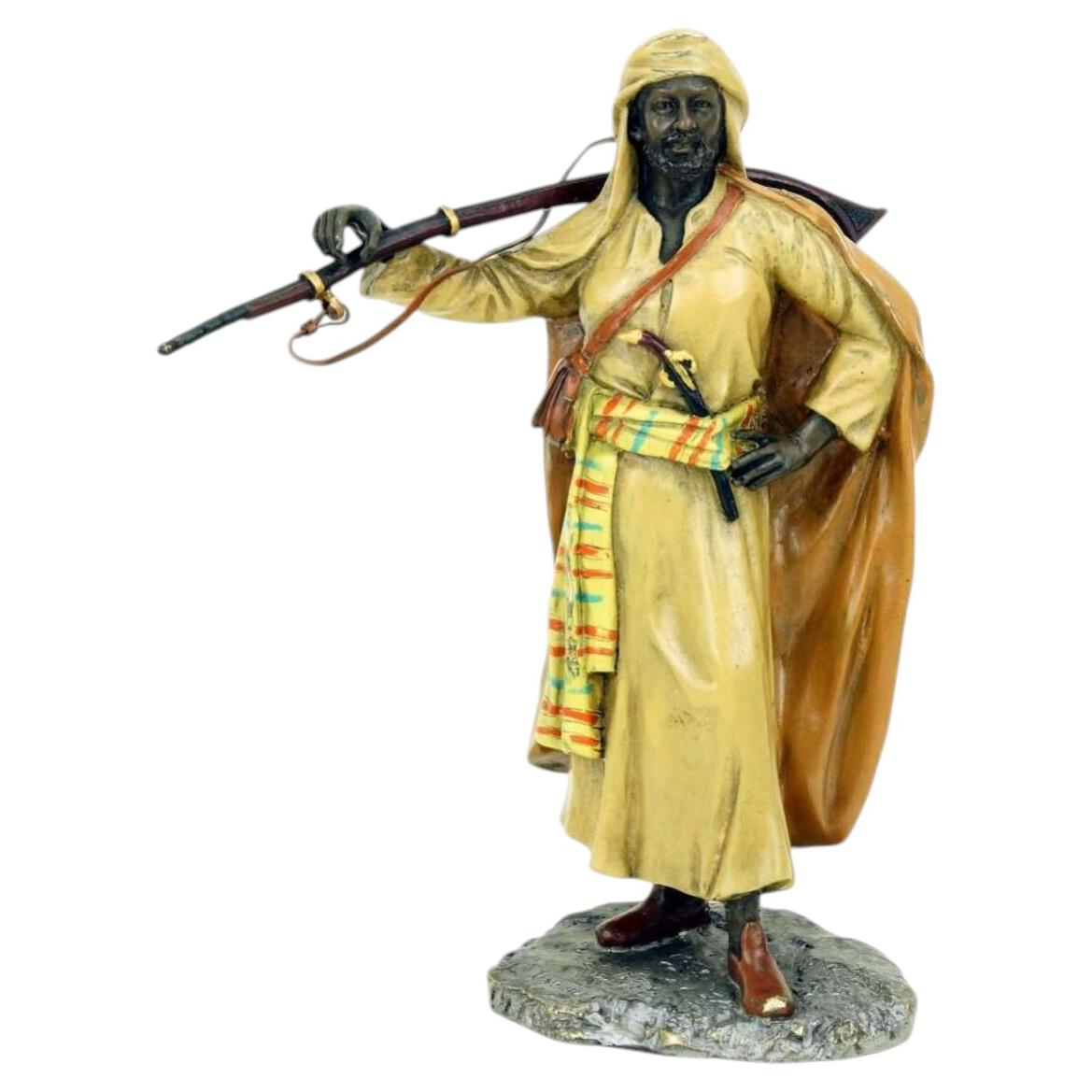 Polychrome Vienna Bronze Arabian Warrior Sculpture For Sale