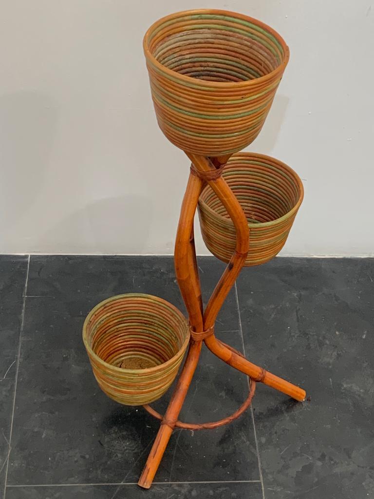 Tripods de vases polychromes en osier et bambou, 1970 Bon état - En vente à Montelabbate, PU