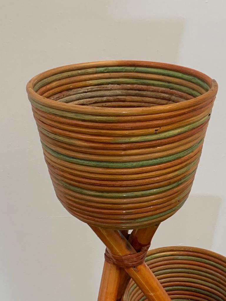 Fin du 20e siècle Tripods de vases polychromes en osier et bambou, 1970 en vente