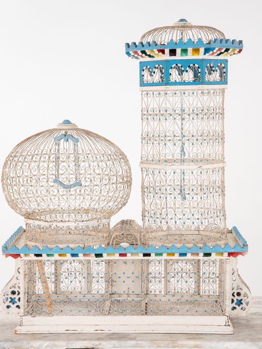 Cage à oiseaux en fil métallique polychrome, France, 20ème siècle en vente 5