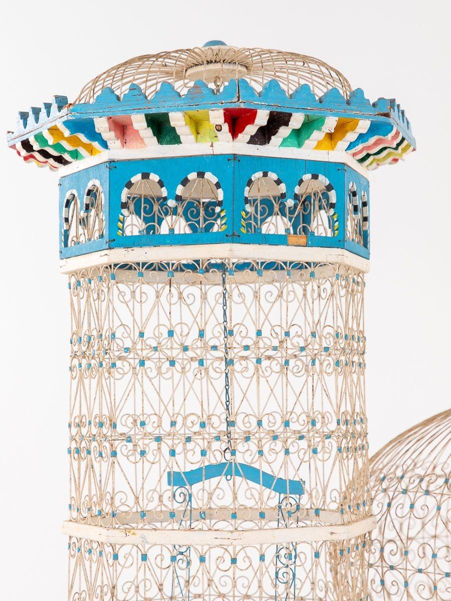 Polychrome Wire Birdcage, French 20th Century In Good Condition For Sale In South Salem, NY