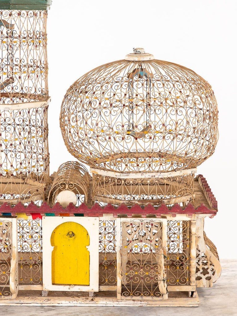 20th Century Polychrome Wire Birdcage, French 20th-Century For Sale