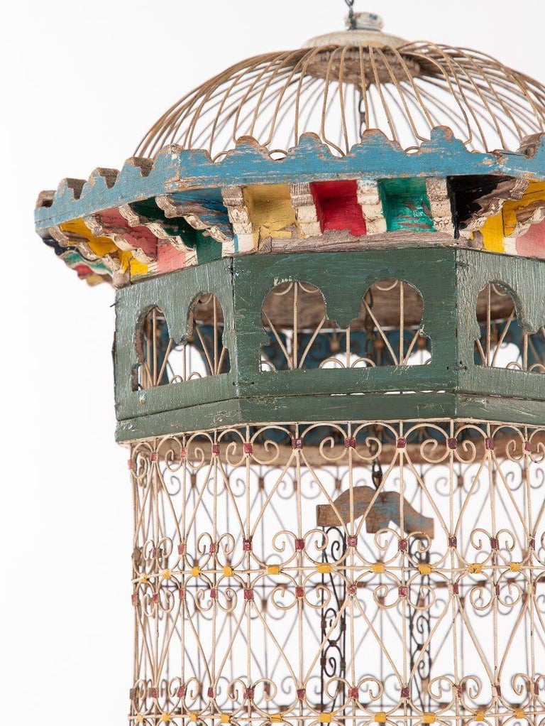 Polychrome Wire Birdcage, French 20th-Century For Sale 4