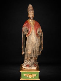 Polychrome Wood Carving of Pope Borgia, Spanish School, 17th Century