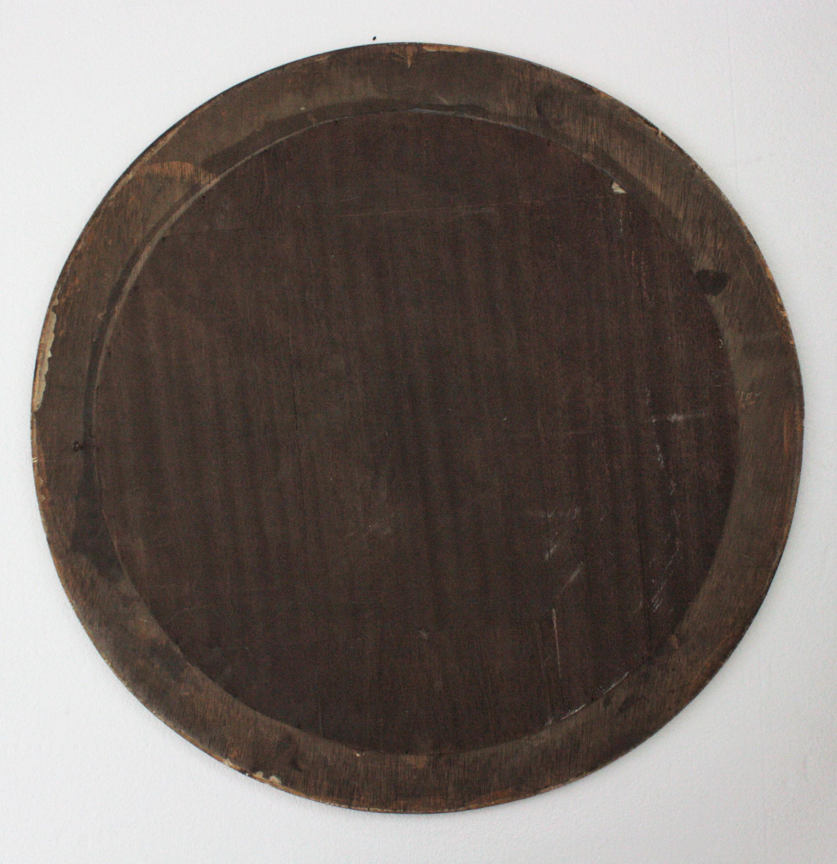 Round Wall Mirror in Polychrome Wood, 1960s For Sale 2