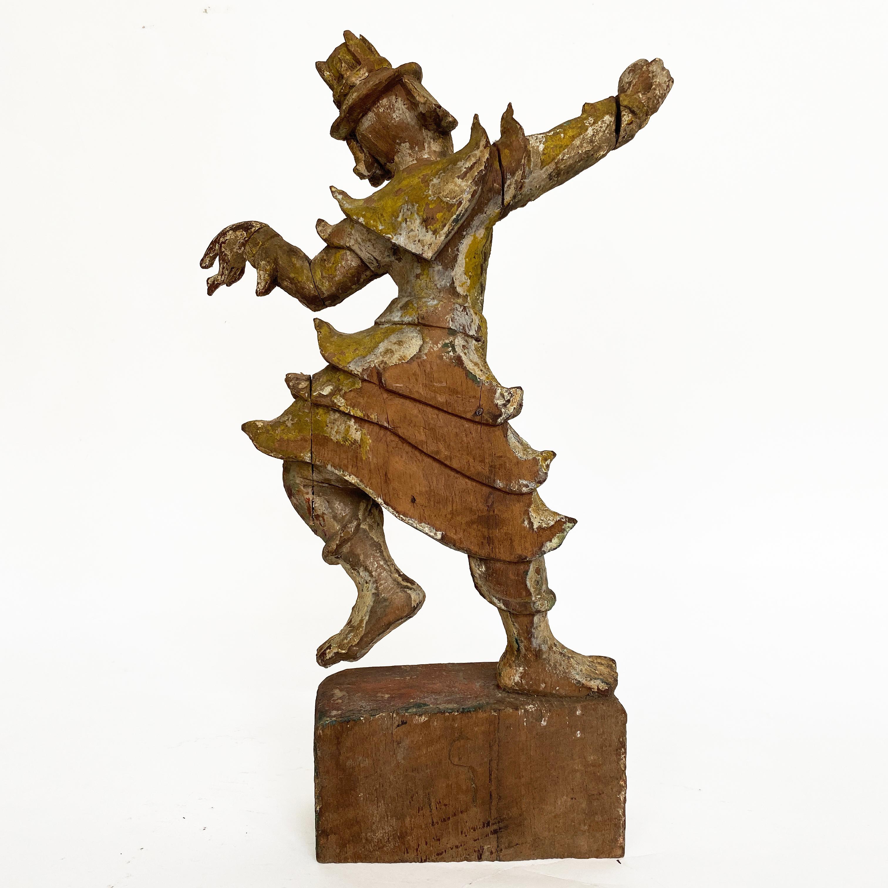 Folk Art Polychrome Wood Thai Dancer, 19th Century For Sale