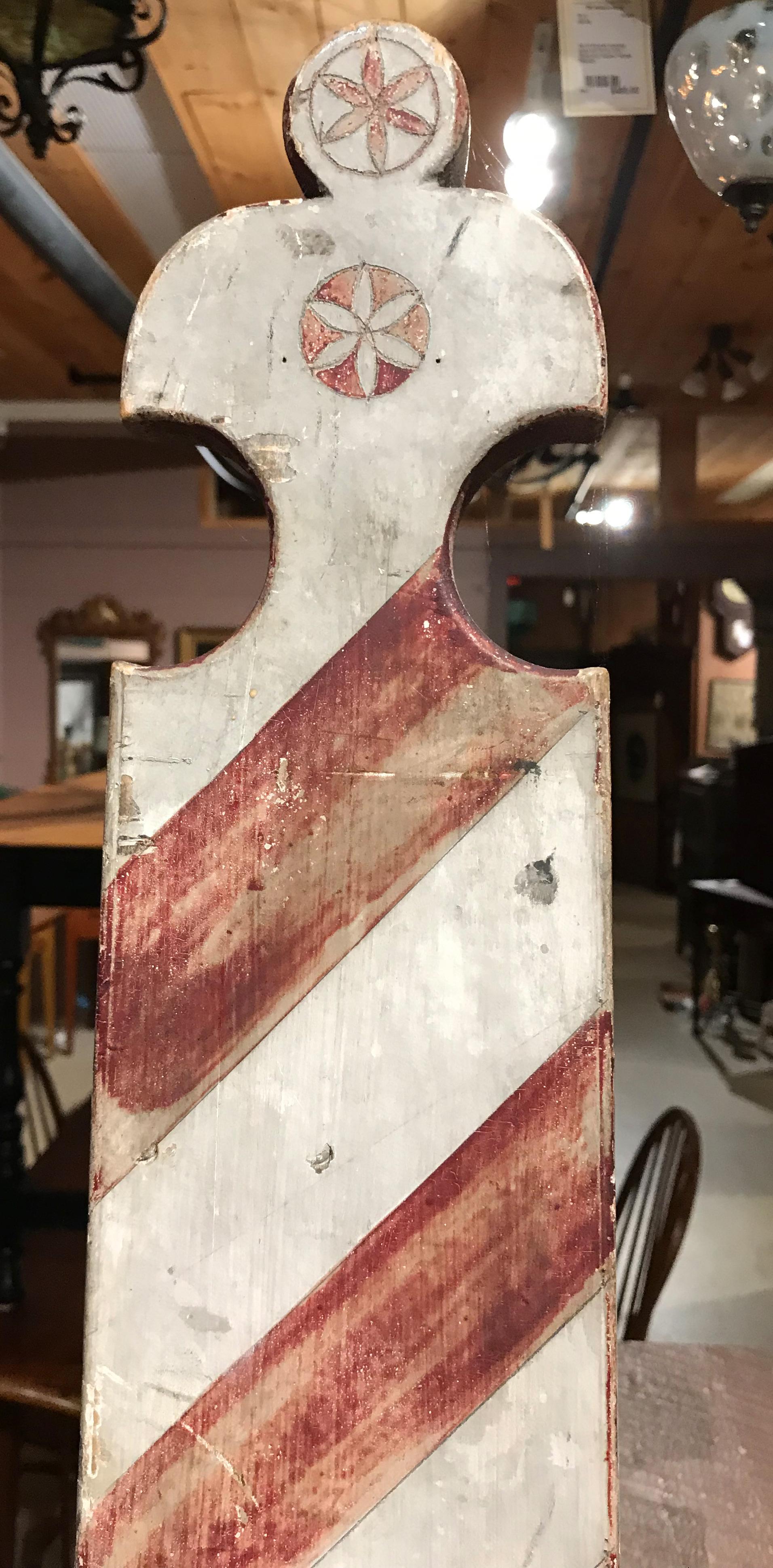 19th Century Polychrome Wooden Barber Pole Folk Art Advertising Sign from Cape Cod