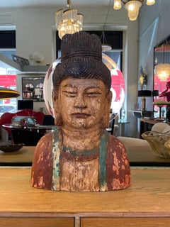 Polychrome Wooden Buddha Sculpture, Late 19th Century