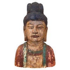 Polychrome Wooden Buddha Sculpture, Late 19th Century