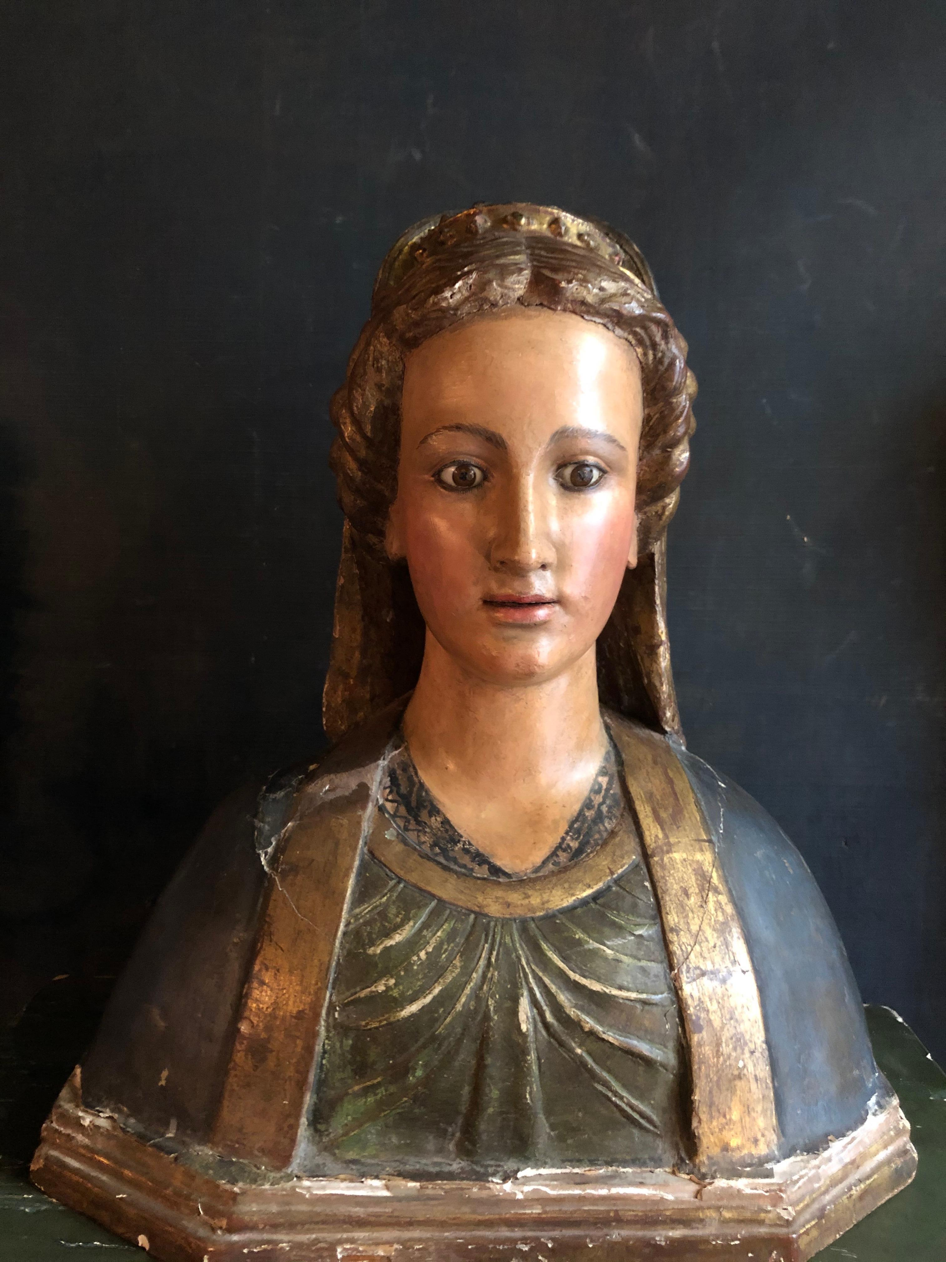 Directoire Polychrome Wooden Bust of a Roman Patrician For Sale