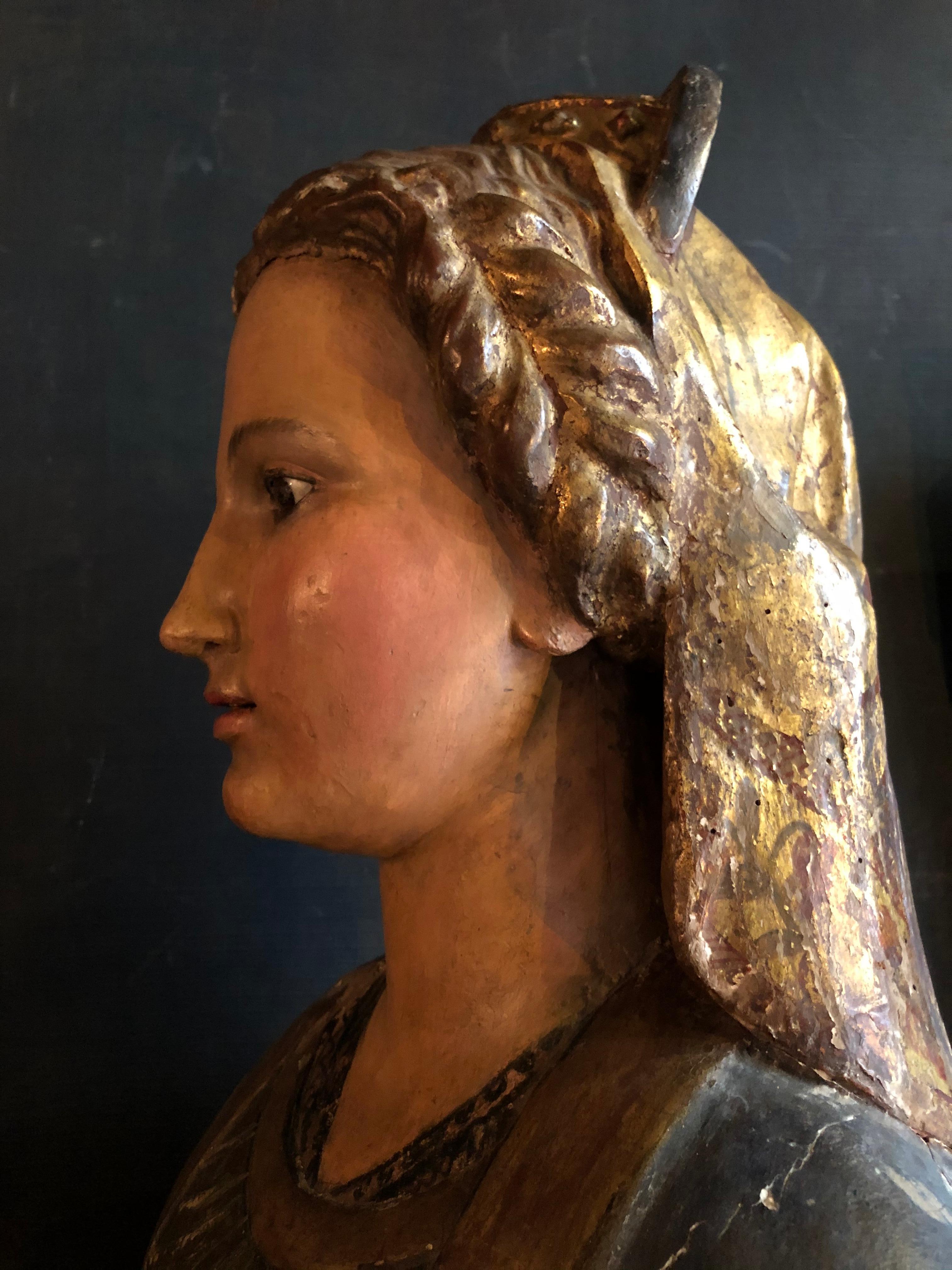 Italian Polychrome Wooden Bust of a Roman Patrician For Sale