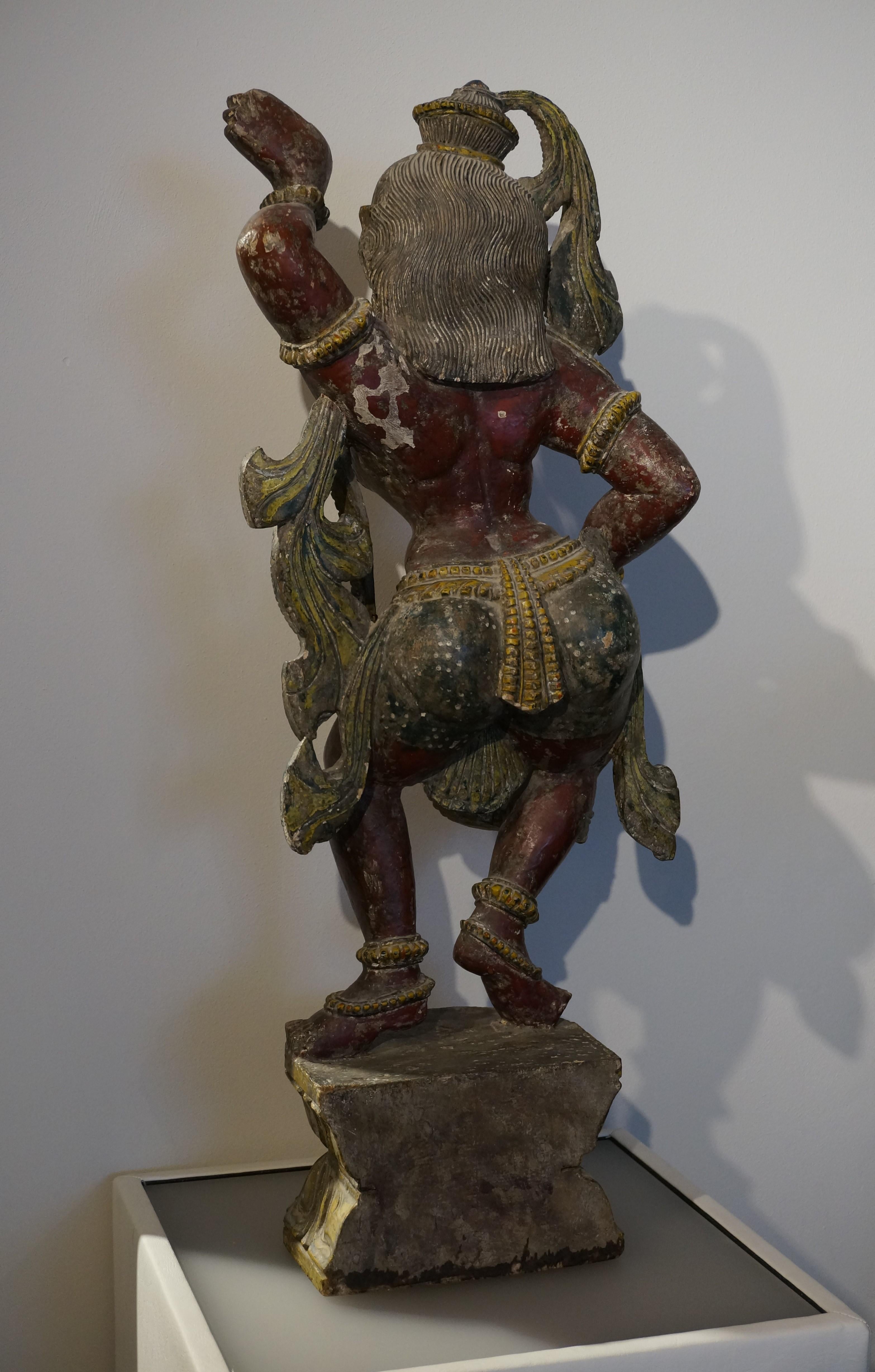 Wood Polychrome wooden Hindu sculpture of a celestial dancer, India, 19th century. For Sale