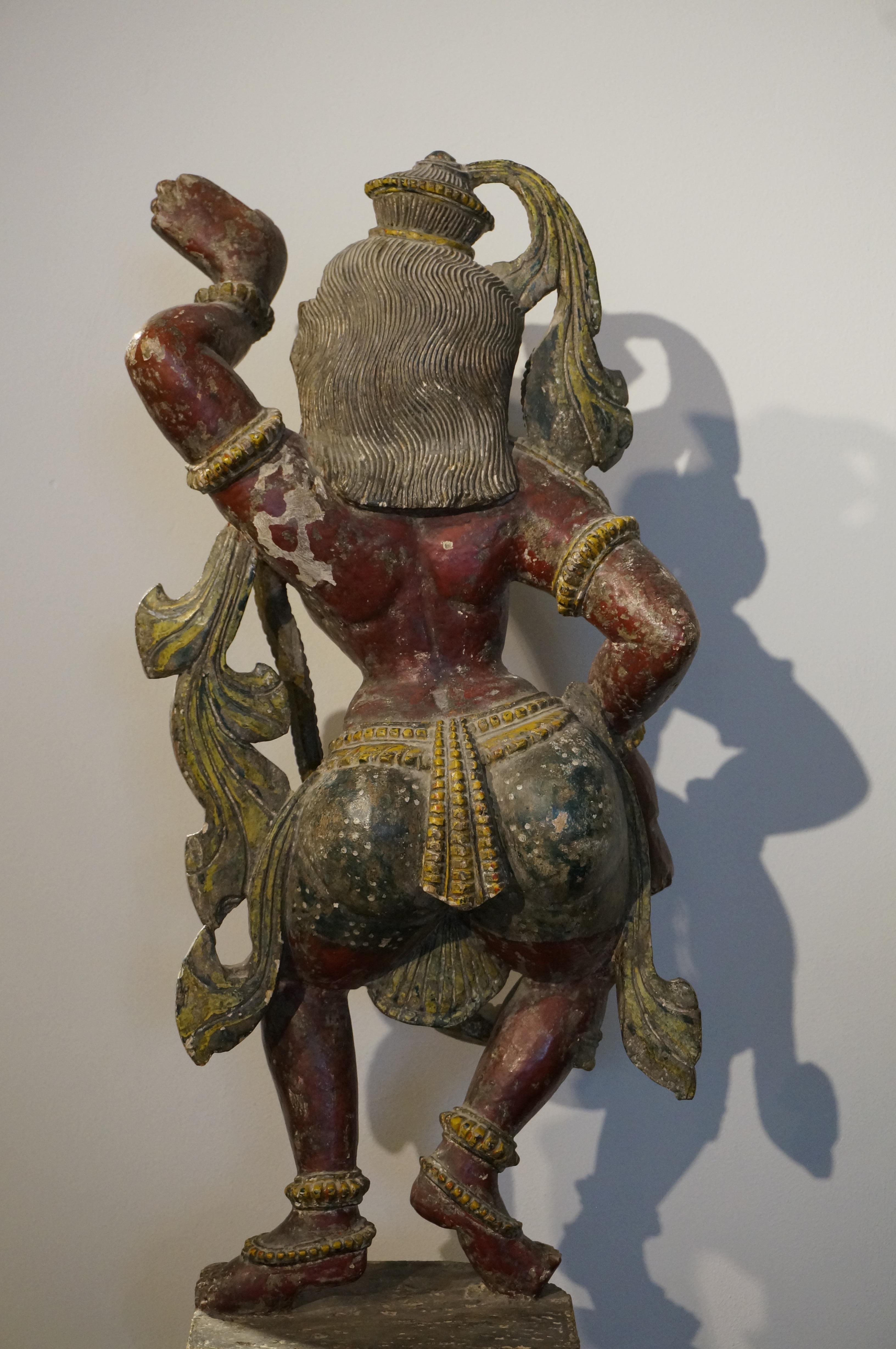 Polychrome wooden Hindu sculpture of a celestial dancer, India, 19th century. For Sale 1