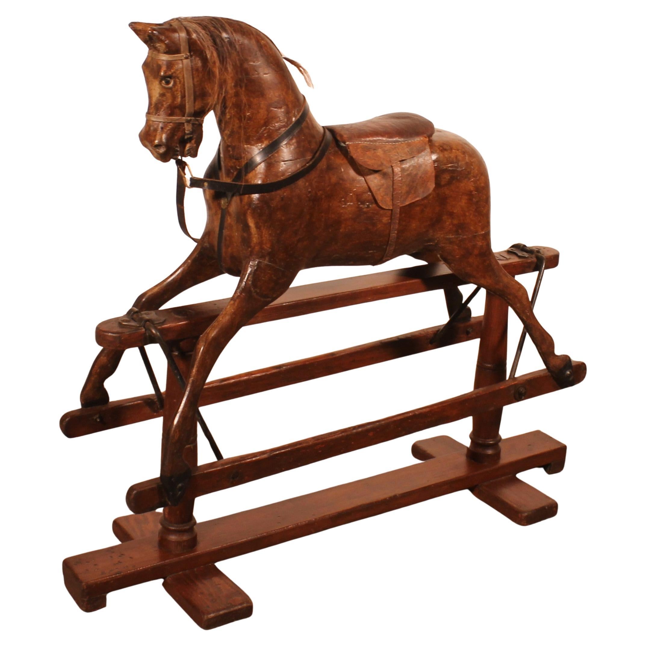 Polychrome Wooden Rocking Horse - 19th Century