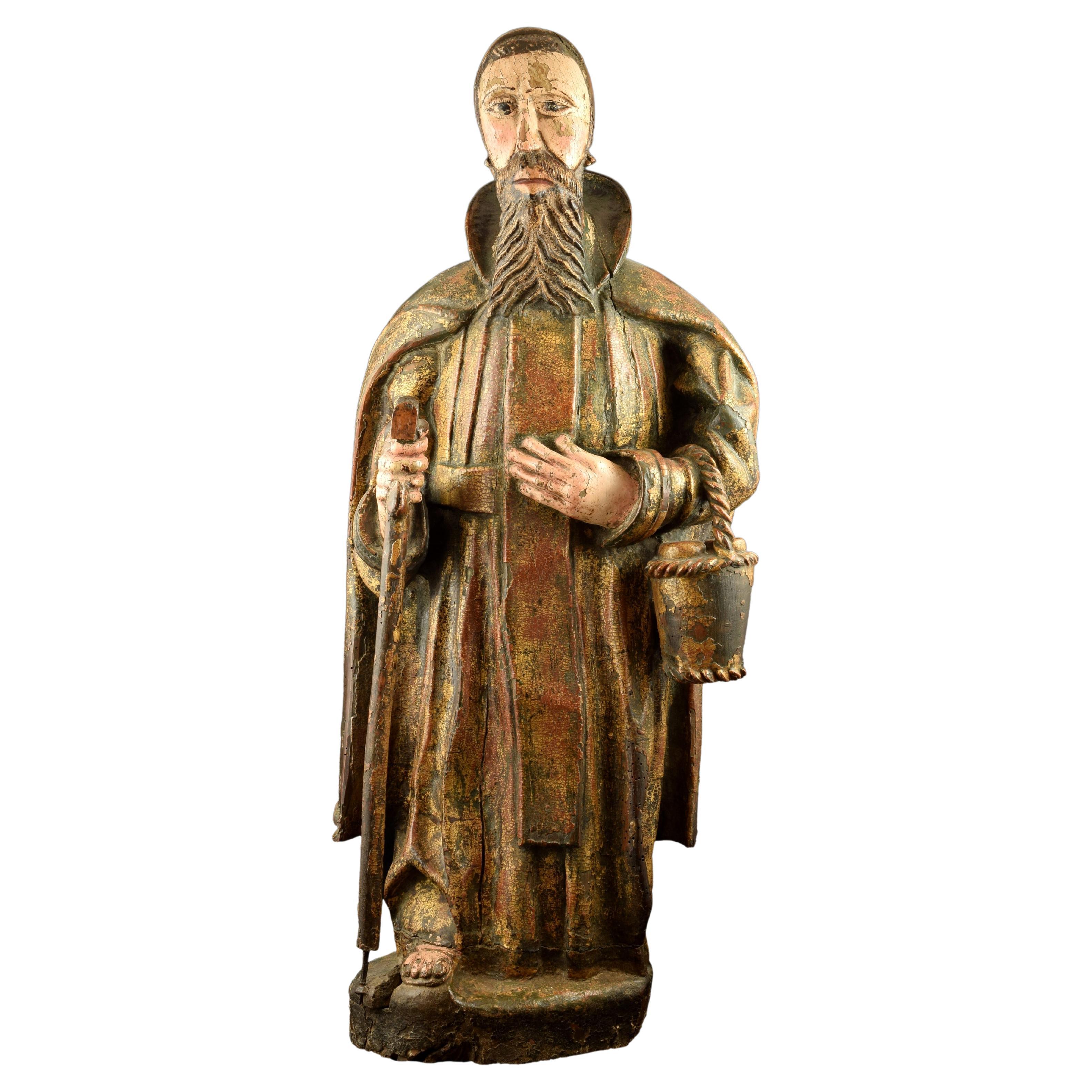 Polychrome Wooden Sculpture Possibly Saint Fiacre, 16th Century