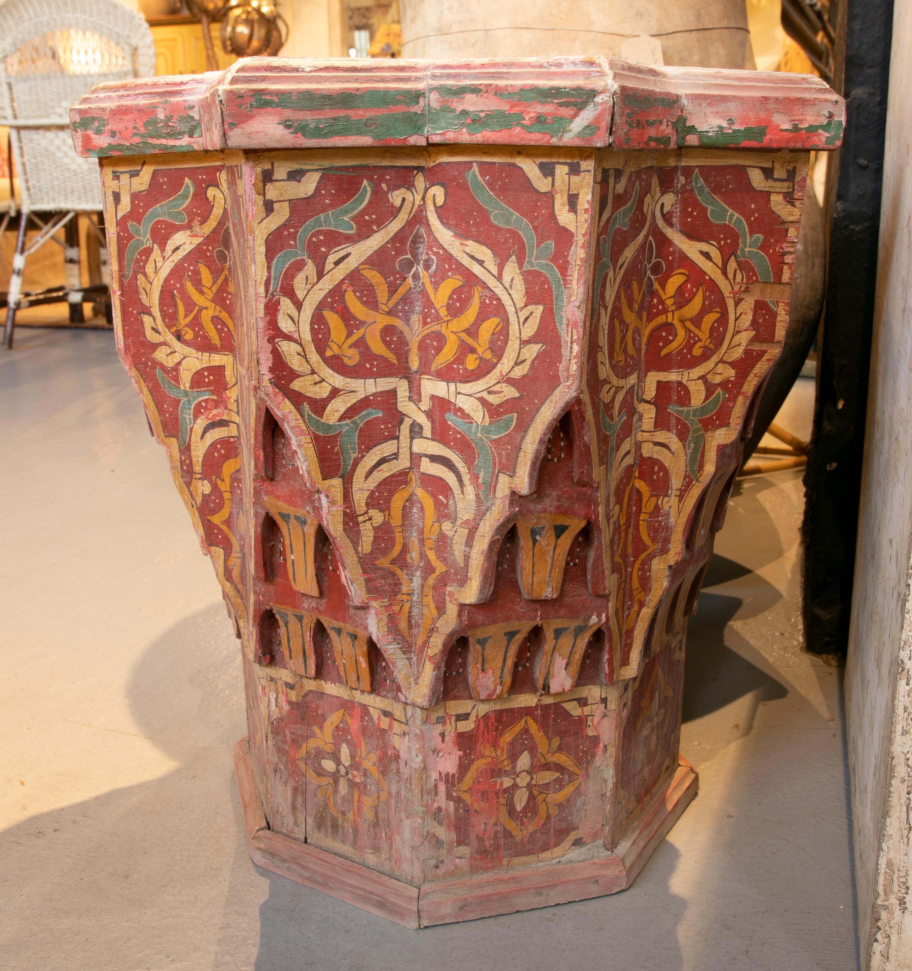 Polychrome Wooden Side Table with Tiled Top 6