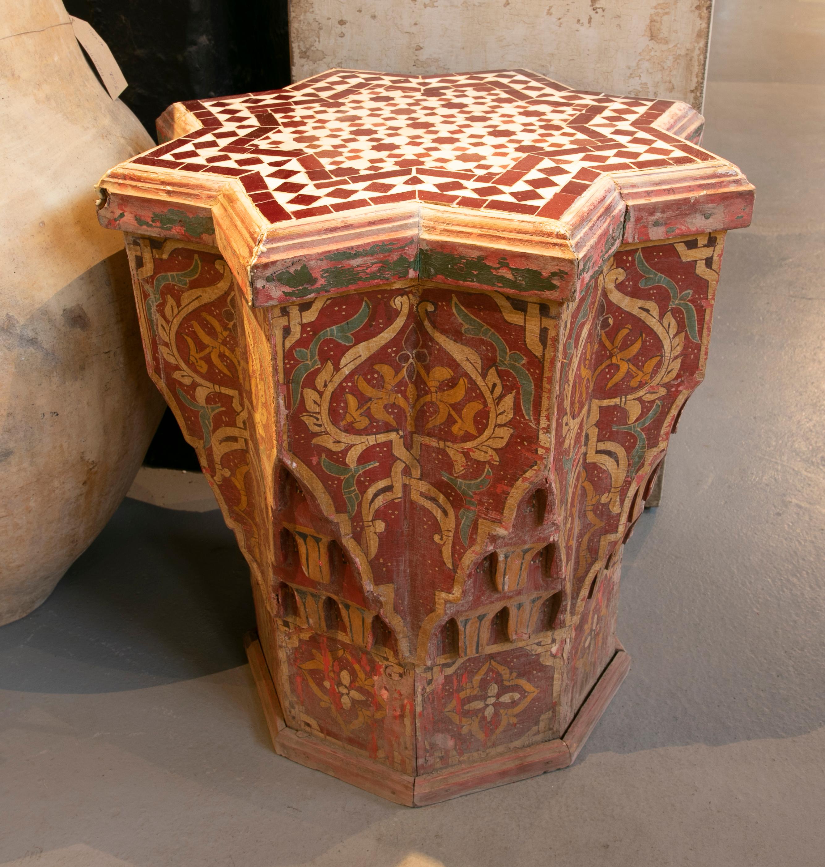 Polychrome Wooden Side Table with Tiled Top 11