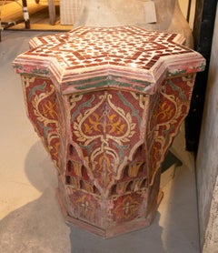 Polychrome Wooden Side Table with Tiled Top