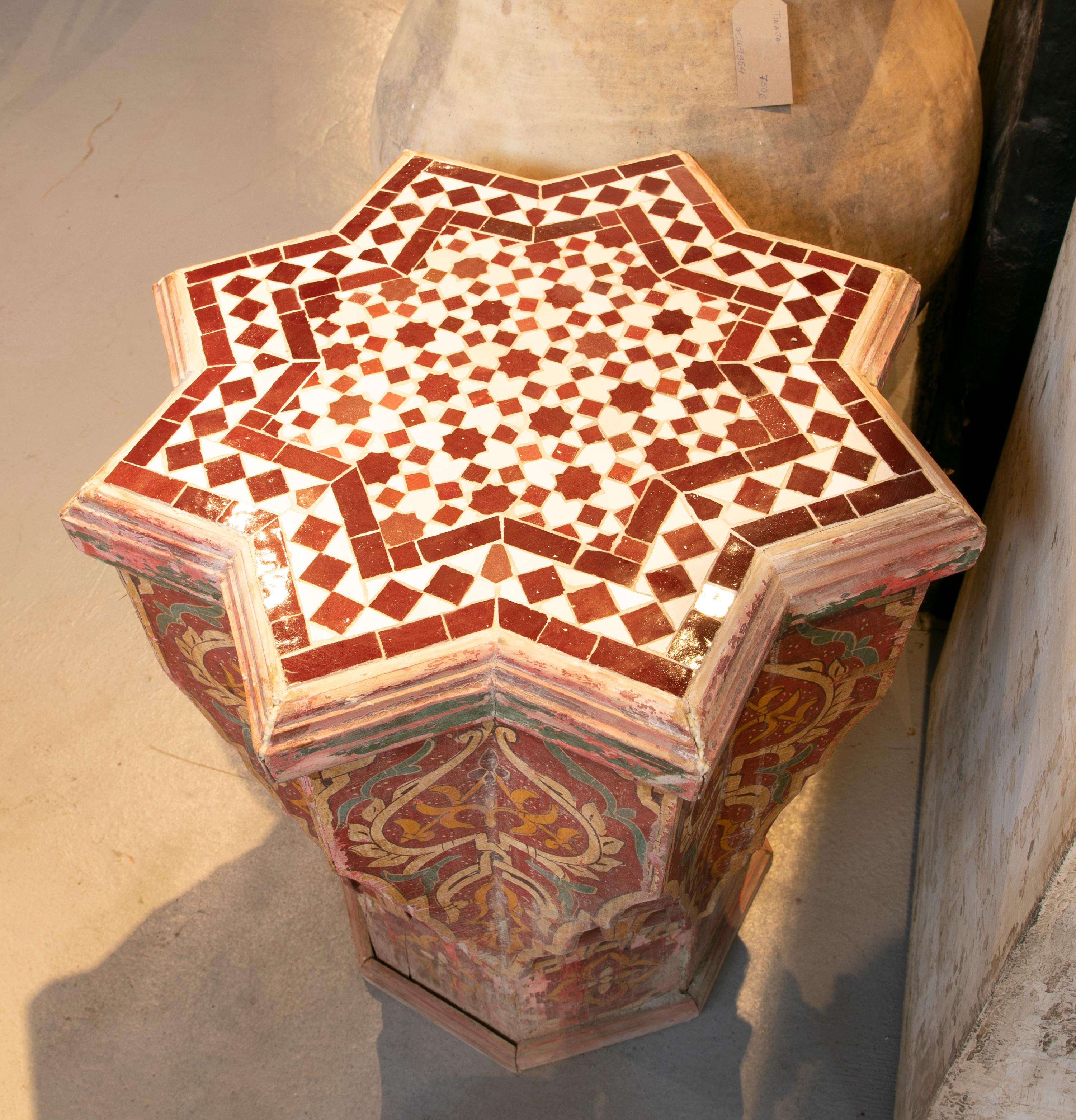 20th Century Polychrome Wooden Side Table with Tiled Top